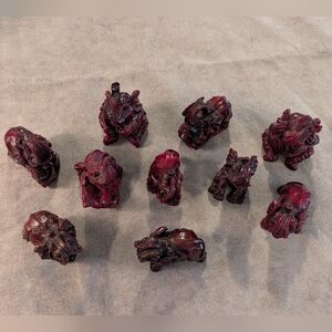 Vintage Elephant Figurine Red Resin Lucky Trunk Up Lot Of 10 Producer Price